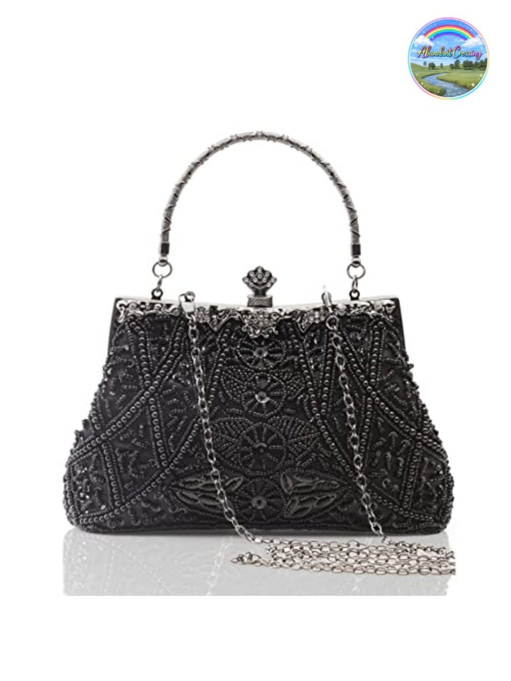 Vintage Beaded Sequin Evening Clutch with Detachable Chain